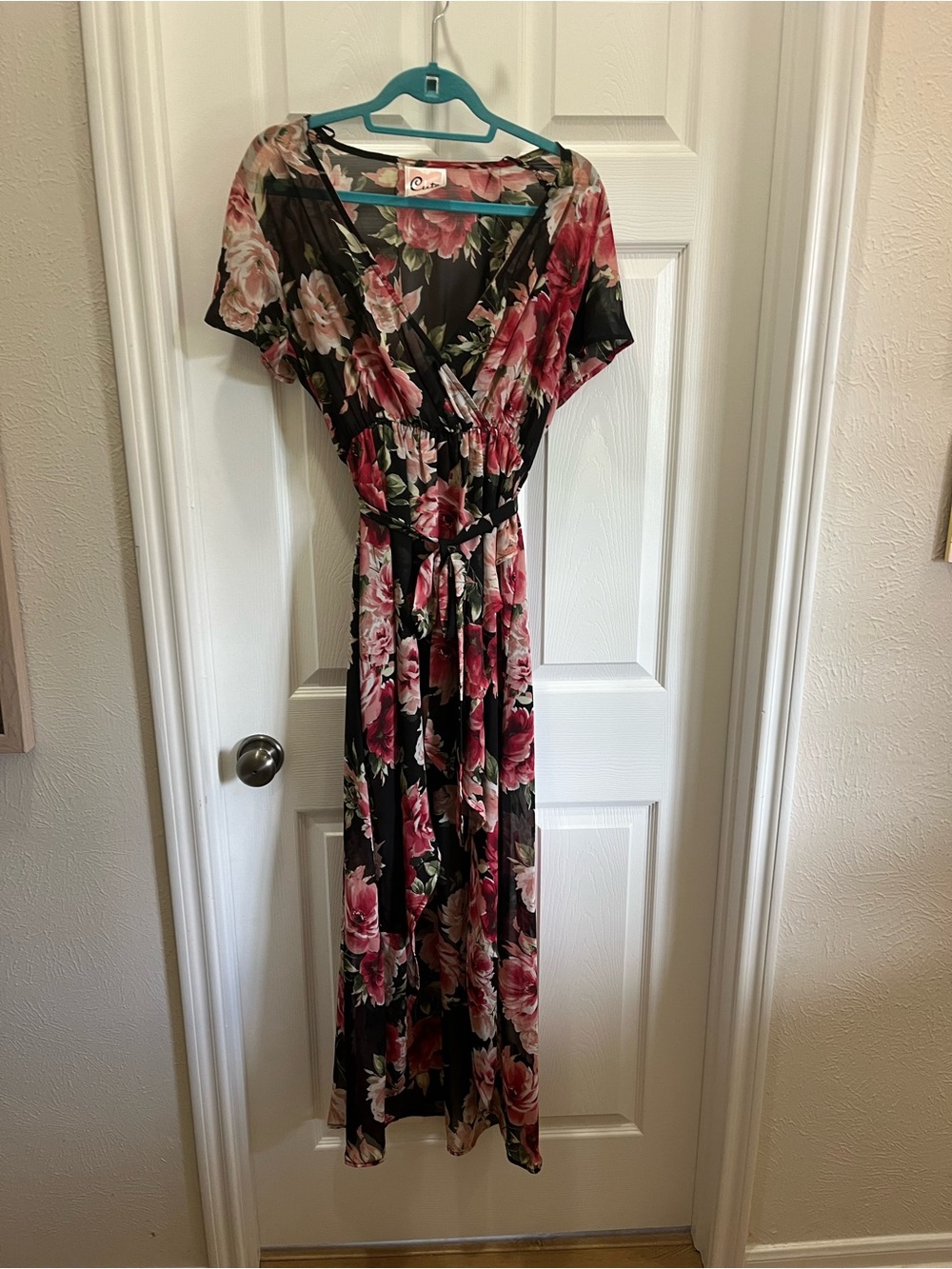 Daisy Black Maxi Dress with Pink Floral Print